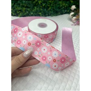 Fita Importada 38mm Floral Rosa - Metro