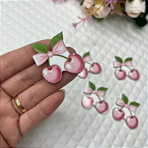 Aplique de Acrílico Simples Cereja Rosa - Unidade