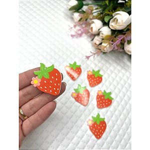 Aplique de Acrílico Simples Morango com Flor - Unidade