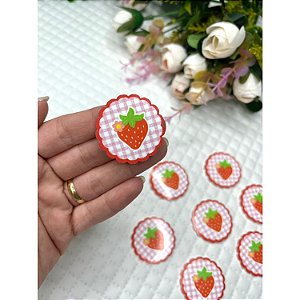 Aplique de Acrílico Simples Círculo com o Morango com Flor - Unidade