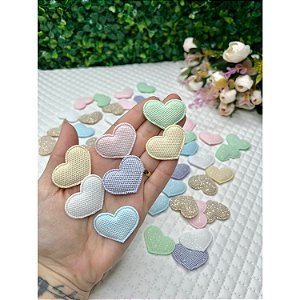 Aplique Almofadado Coração com Glitter Lurex - Unidade