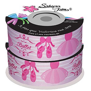 Fita de Gorgorão Estampado Sakura 38mm Bailarina - Metro