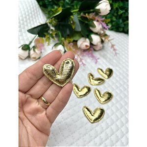 Aplique Almofadado Coração Metalizado Dourado - Coleção Natal - Unidade