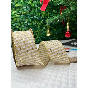 Coleção Natal: Fita Sinimbu Xadrez com Brilho 38mm - Metro dourado