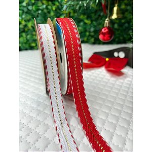 Coleção Natal: Fita Sinimbu com Pesponto Dourado 10mm - Metro