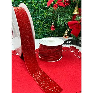Fita de Veludo com Glitter Vermelho - Metro 38mm-N9