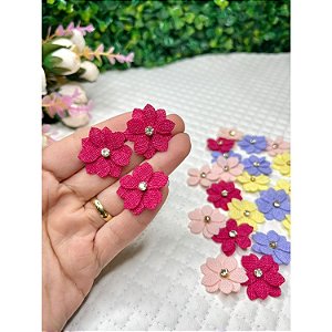 Aplique Flor de Linho Pink - Unidade