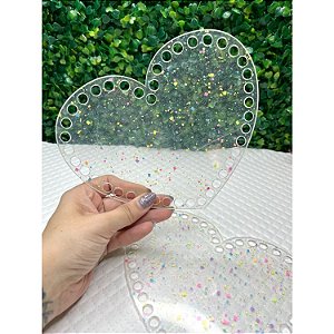 Placa de Acrílico Coração para Bolsa de Fio de Malha