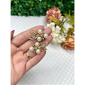 Chaton de Metal Pérolas com Folha - Unidade