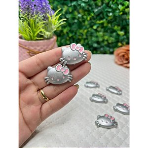 Aplique Hello Kitty Prata com Rosa - Unidade