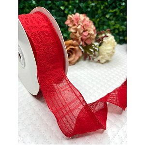 Fita de Organza com Detalhes em Xadrez 38mm Vermelho - Metro