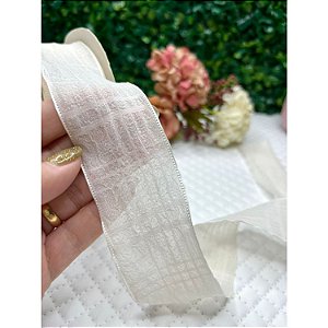 Fita de Organza com Detalhes em Xadrez 38mm Branco - Metro