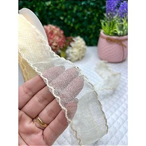 Fita de Organza com Borda Ondulada 38mm Dourado - Metro