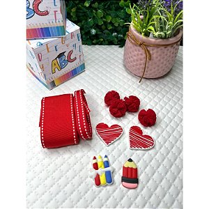 Kit Escolar Fitas + Apliques - Vermelho