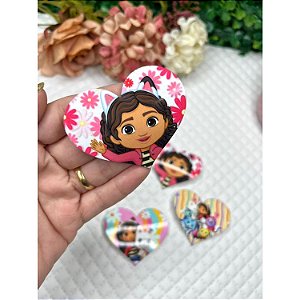 Aplique de Acrílico Curvado para Tiara Coração Gabby Flores Rosa - Unidade