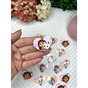 Aplique de Acrílico Coração Gabby e Pandy - Unidade