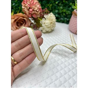 Fita Mili de Gorgorão com Borda Dourada 10mm Off White (Cor 028) 1 metro