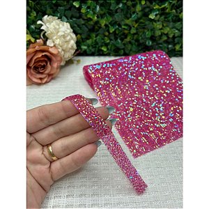 Manta de Strass Rosa Chiclete com Boreal - 1x40cm