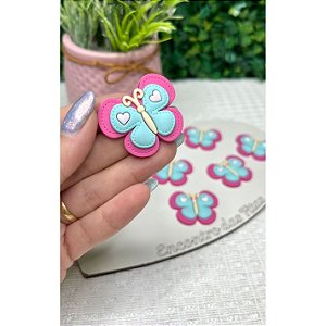 Aplique Emborrachado Borboleta Rosa com Azul - Unidade