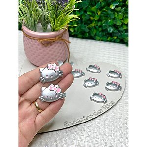 Aplique Hello Kitty Prata com Rosa - Unidade