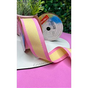 Fita Sinimbu Decorada 38mm Rosa com Amarelo - Metro