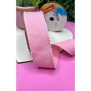 Fita Sinimbu Decorada 38mm Rosa com Borda Branca - Metro