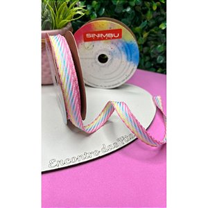 Fita Sinimbu Decorada 10mm Candy Colors com Borda Rosa - Metro