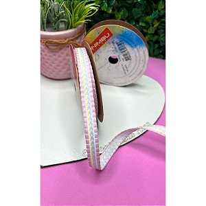 Fita Sinimbu Decorada 10mm Borda Rosa com Listrado Candy Colors- Metro