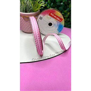 Fita Sinimbu Decorada 10mm Rosa com Branco - Metro