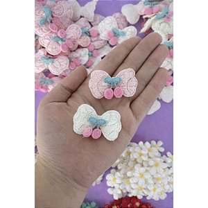Aplique de Tecido Laço com Cereja Rosa - Unidade rosa