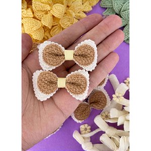 Aplique de Tecido Laço Duplo Marfim e Marrom - Unidade