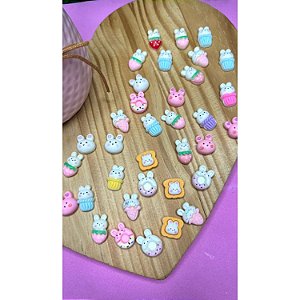 Aplique de Resina Mini Coelhos Diversos - 6 unidades misto