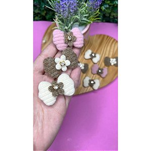 Aplique de Tecido Lacinho com Flor e Strass - Unidade rosa