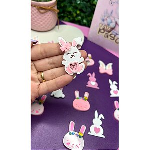 Aplique de Acrílico Coelho Branco com Coração - Unidade