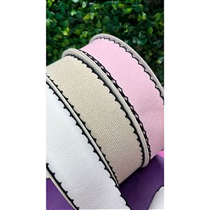 Fita Importada Veludo Cotelê com Borda Preta 38mm - Metro rosa bebe