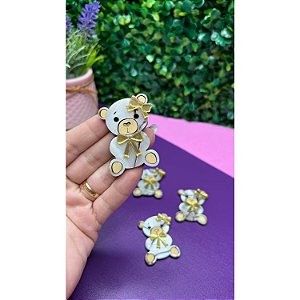 Aplique de Acrílico Urso com Lacinhos Dourado - Unidade