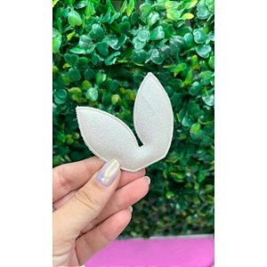 Aplique Orelha de Coelho Branco com Glitter - Unidade