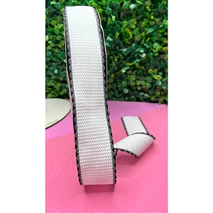 Fita Importada Tweed 38mm Branco com Borda Preta - Metro