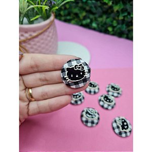 Aplique de Tecido Redondo Xadrez Preto com Hello Kitty - Unidade