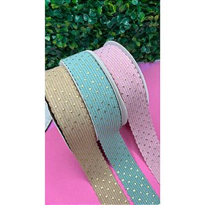 Fita de Cotelê com Poá Dourado - Metro rosa bebe