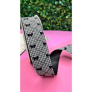 Fita Importada Xadrez com Lacinhos 38mm Preto - Metro