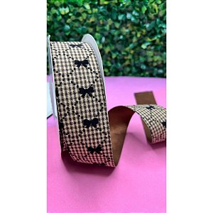 Fita Importada Xadrez com Lacinhos 38mm Marrom - Metro