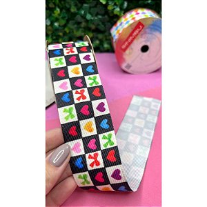 Fita Sinimbu 38mm Festa Junina  Estampada Quadriculado Preto - Metro