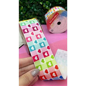 Fita Sinimbu 38mm Festa Junina Estampada Quadriculado Corações - Metro