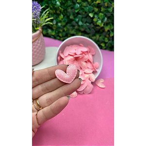 Aplique de Glitter Mini Coração com Pesponto - Rosa Bebê - Unidade