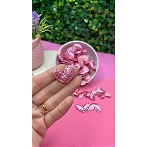 Aplique de Glitter Mini Coração com Pesponto - Pink - Unidade