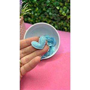 Aplique de Glitter Mini Coração com Pesponto - Azul Bebê - Unidade
