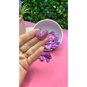 Aplique de Glitter Mini Coração com Pesponto - Lilás - Unidade