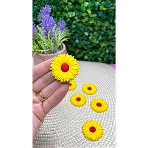 Aplique Emborrachado Flor Estilo Margarida Amarelo com Vermelho - Unidade