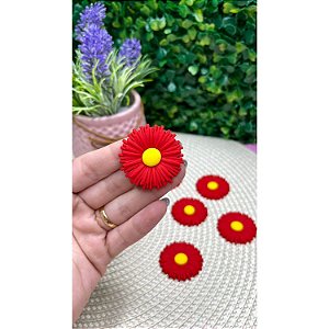Aplique Emborrachado Flor Estilo Margarida Vermelho com Amarelo - Unidade